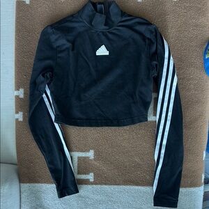 Black adidas Long Sleeve Crop Top with White Stripes